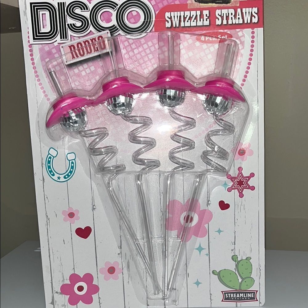 Pink and Silver Disco Swizzle Straws